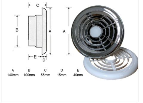 Fan Extractor C/W Light Interior White/Chrome 12V